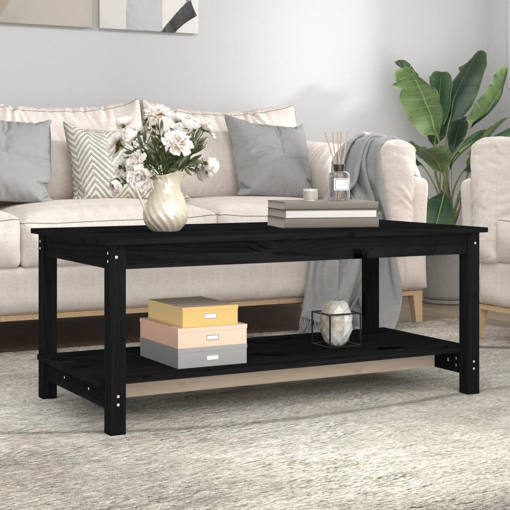 Mesa De Centro De Madera Maciza De Pino Negro 110x55x45 Cm_1