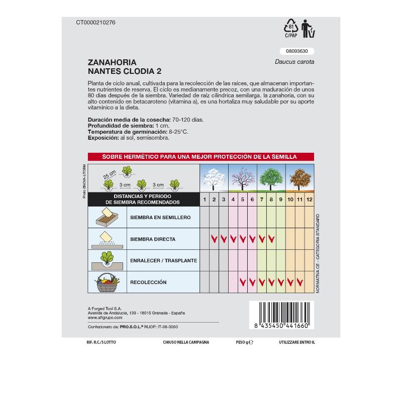 Semillas Zanahoria Nantes Temprana (7 Gramos). Semillas Verduras, Horticultura, Horticola, Semillas Huerto._1