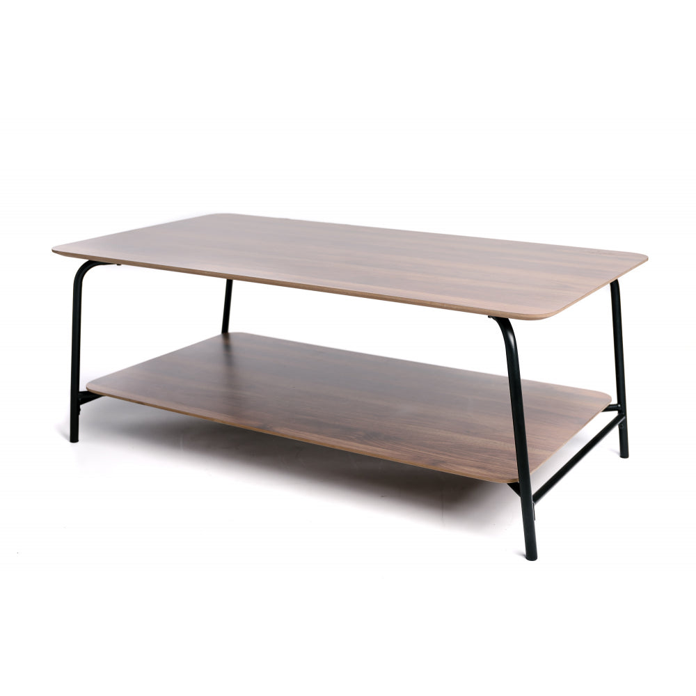 Mesa De Centro Rectangular De Madera Y Metal 2 Niveles Vintage Industrial Marrón 110x60x43.5cm- Muebles De Salón_0