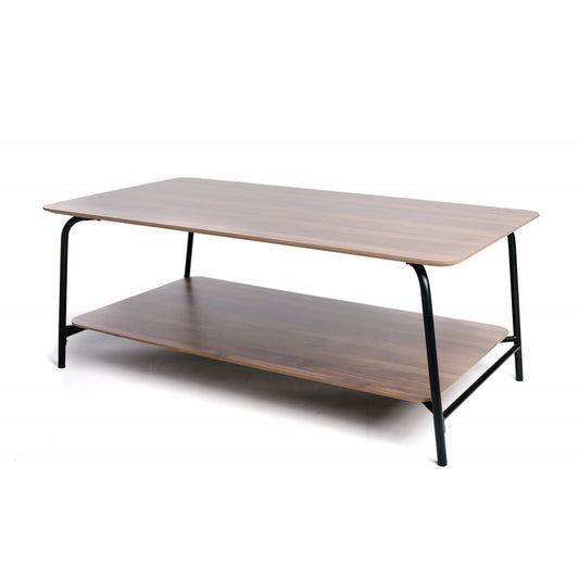 Mesa De Centro Rectangular De Madera Y Metal 2 Niveles Vintage Industrial Marrón 110x60x43.5cm- Muebles De Salón_0