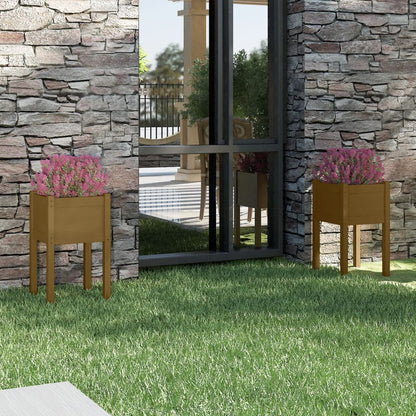 Jardineras 2 Uds Madera Maciza De Pino Marrón Miel 40x40x70 Cm_1