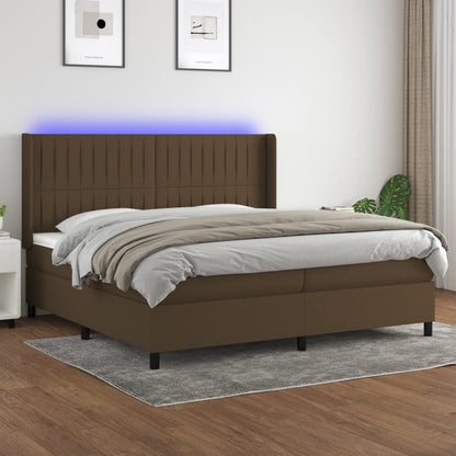 Cama Box Spring Colchón Luces Led Tela Marrón Oscuro 200x200 Cm / Vetonek_3