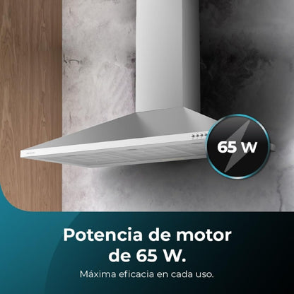 Campana Extractora 90 Cm Piramidal Bolero Flux Pm 903500 Inox B. Motor 65w, Acabado Inox, Succión 350m3/h, Control Mecánico, 3 Niveles De Potencia,_4