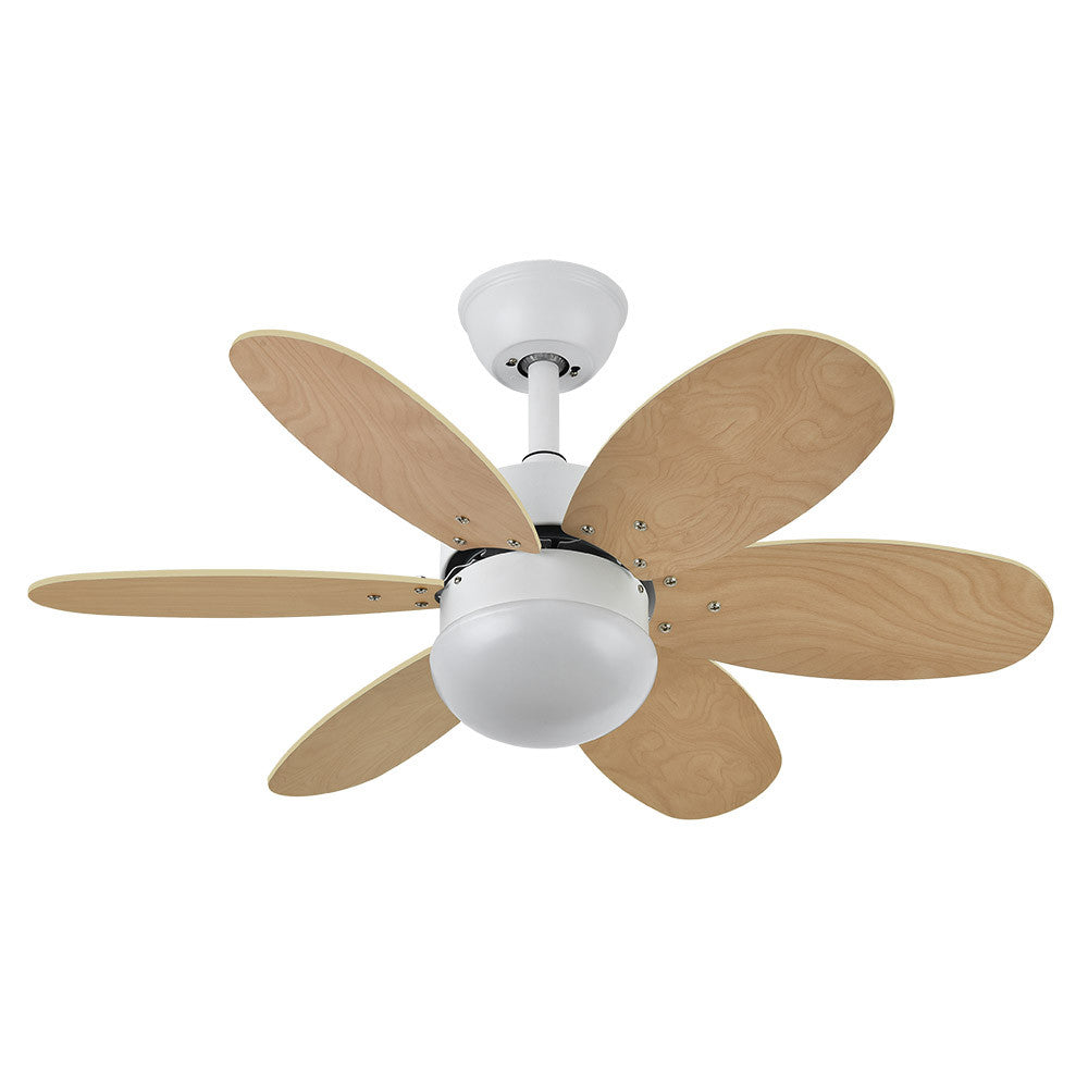 Ventilador Dc Alves 2xe27 Blanco Con 6 Aspas Rev. Blanco/haya 41x85d C/ Remoto Y Temporizador_1