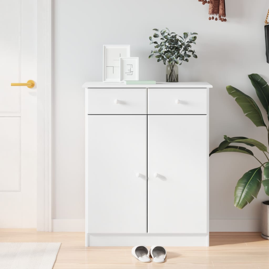 Mueble Zapatero Alta Madera Maciza De Pino Blanco 77x35x96 Cm / Vetonek_0
