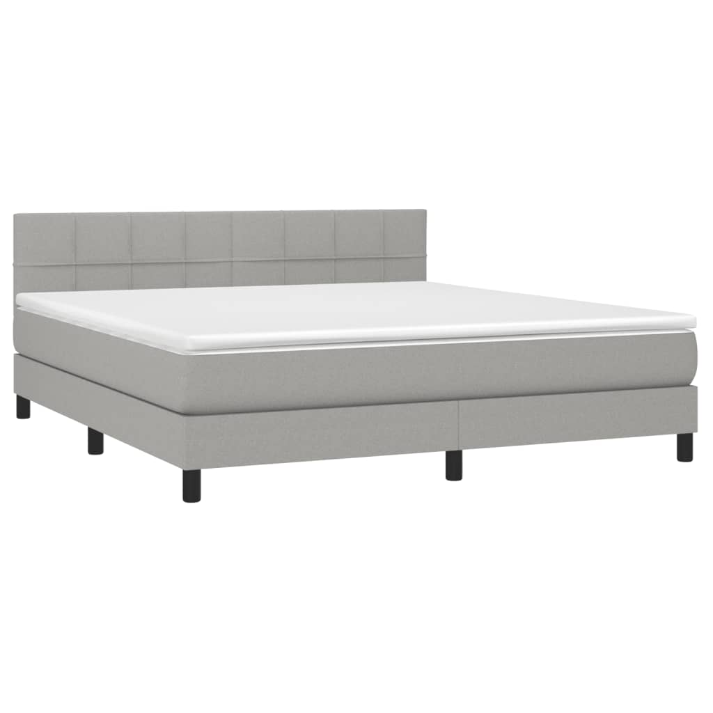 Cama Box Spring Colchón Y Luces Led Tela Gris Claro 180x200 Cm / Vetonek_4
