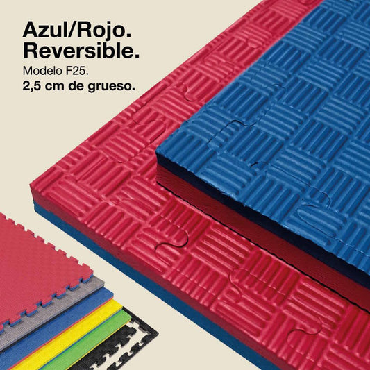 Tatami Puzzle 2,5cm 100x100cm – Superficie 5 Líneas Rojo/azul Jowy_0