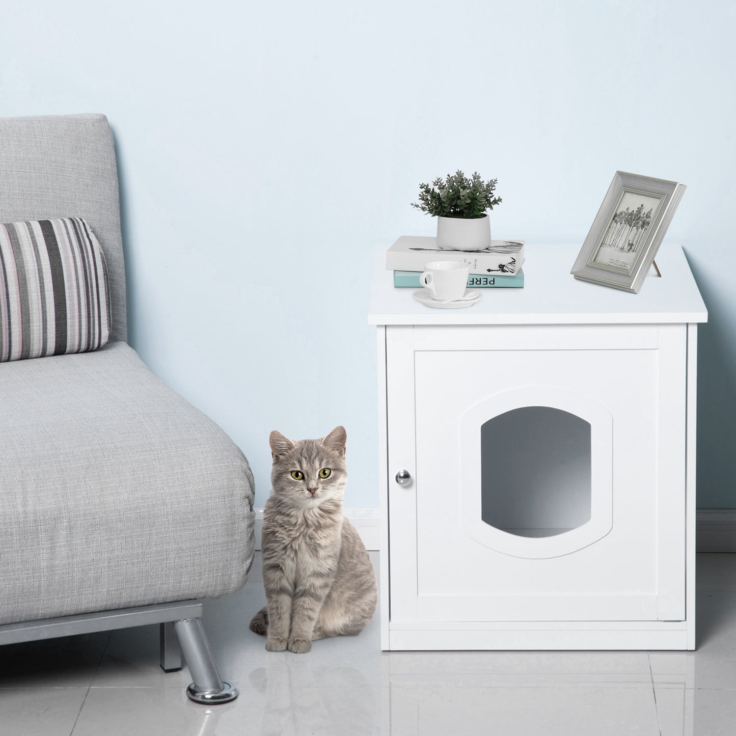 Pawhut Casa Para Gatos Extraíble Y Lavable Con Puerta Diseño 2 En 1 Blanco_1