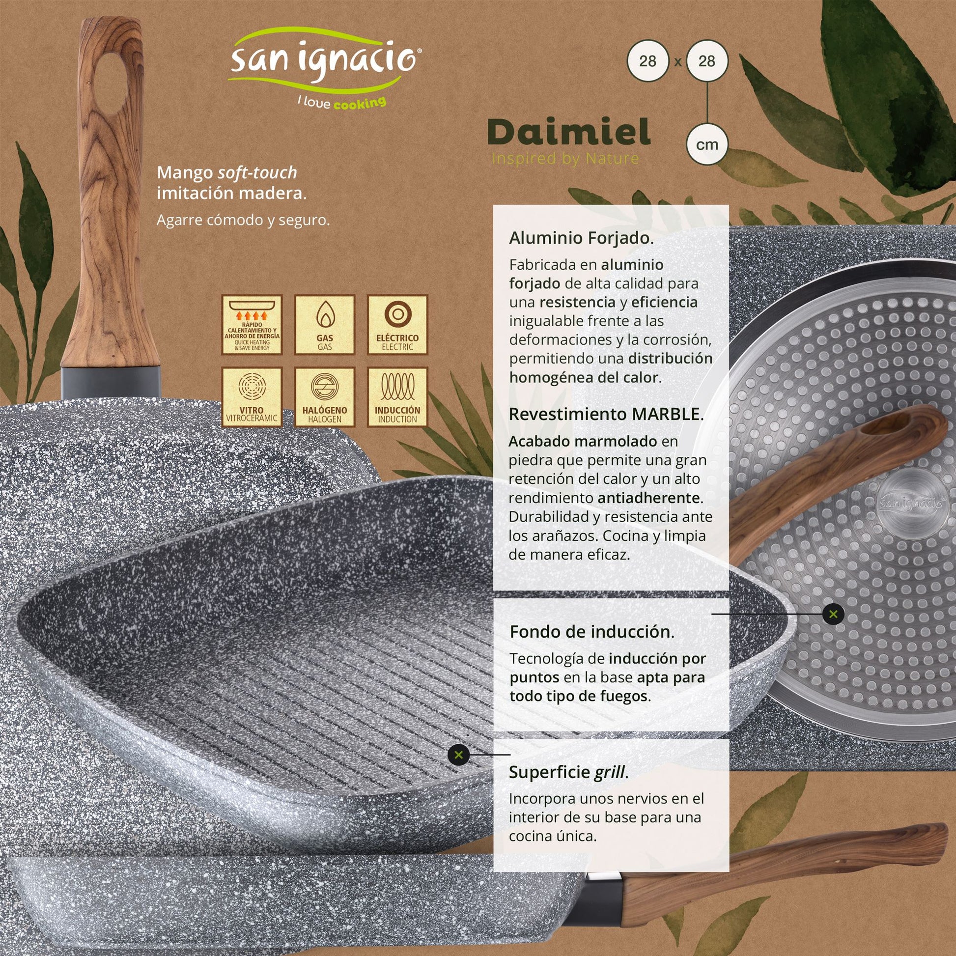 Batería de Cocina San Ignacio 7 Pzas Acero Inox + Sartenes y Grill ¡Calidad y Estilo!_4