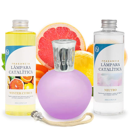 Pack Ahorro Lámpara Catalítica Fucsia Mate + Fragancia Winter Citrus 500ml + Limpiador Neutro 200ml + Mecha Repuesto_0