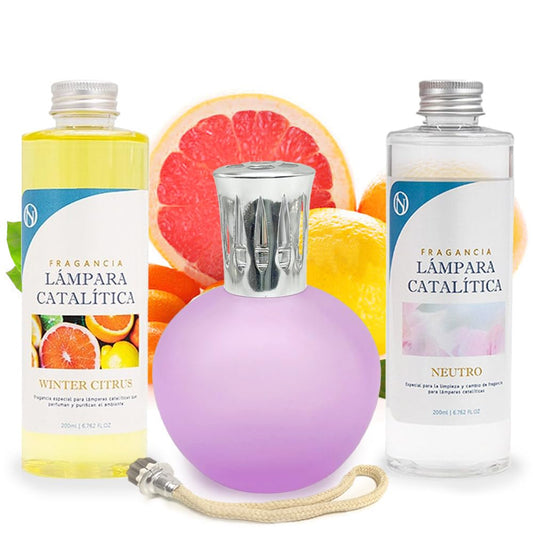 Pack Ahorro Lámpara Catalítica Fucsia Mate + Fragancia Winter Citrus 500ml + Limpiador Neutro 200ml + Mecha Repuesto_0