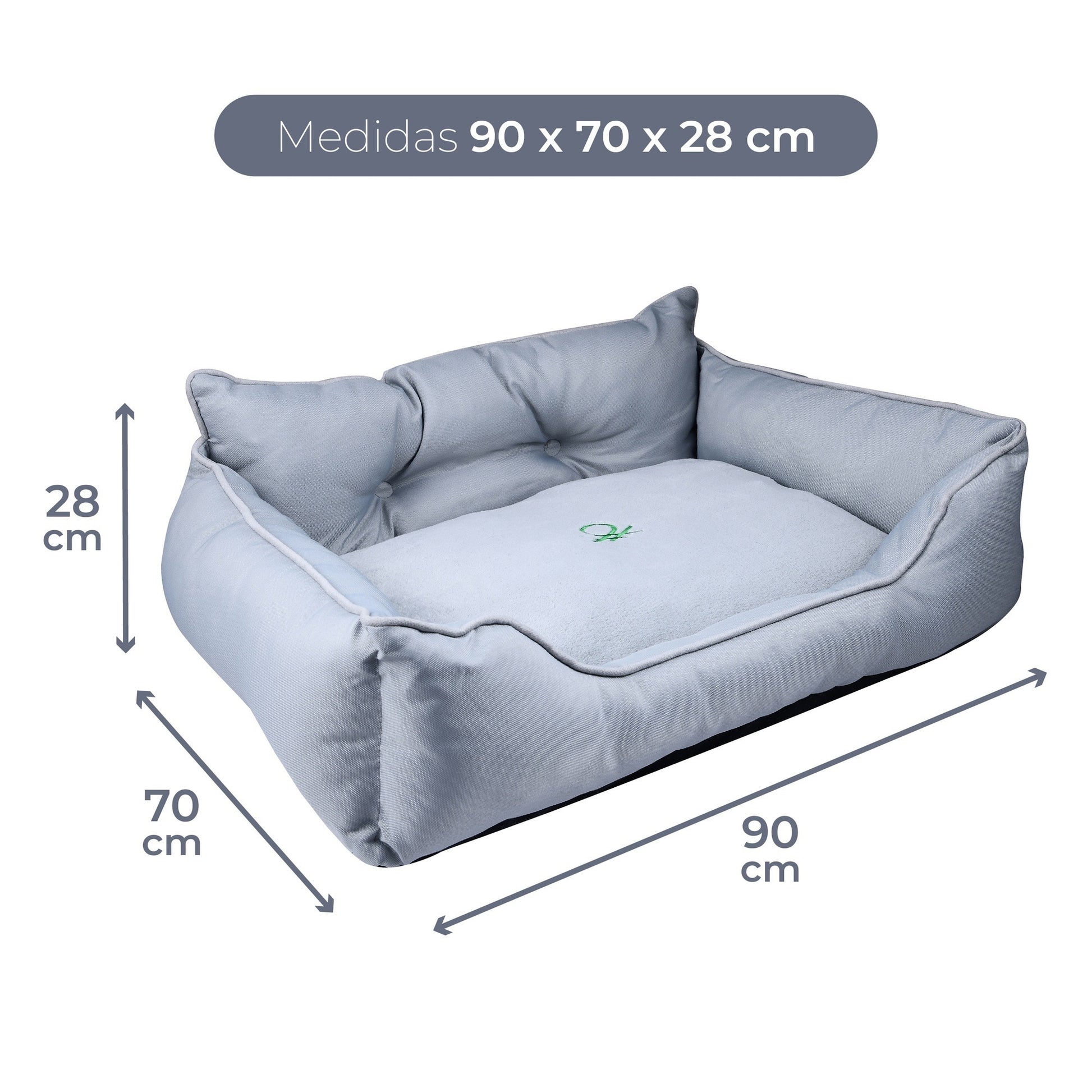 Cama Para Mascota 90x70x28cm Gris + Abrigo Azul Para Mascotas 40cm_1