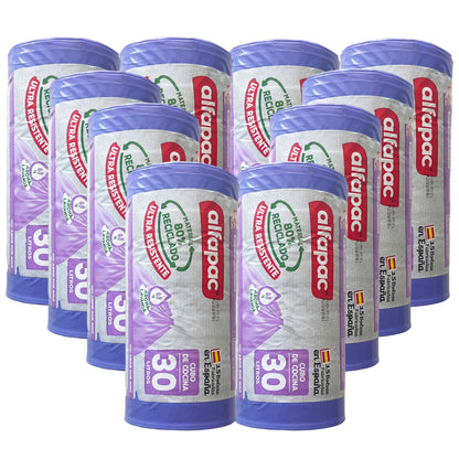 80% Reciclado 10 Rollos De 15 Bolsas De Basura  'lavanda' 30l Con Autocierre