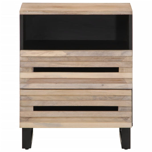 Mesita De Noche De Madera Maciza De Mango Rugosa 50x34x62 Cm_0