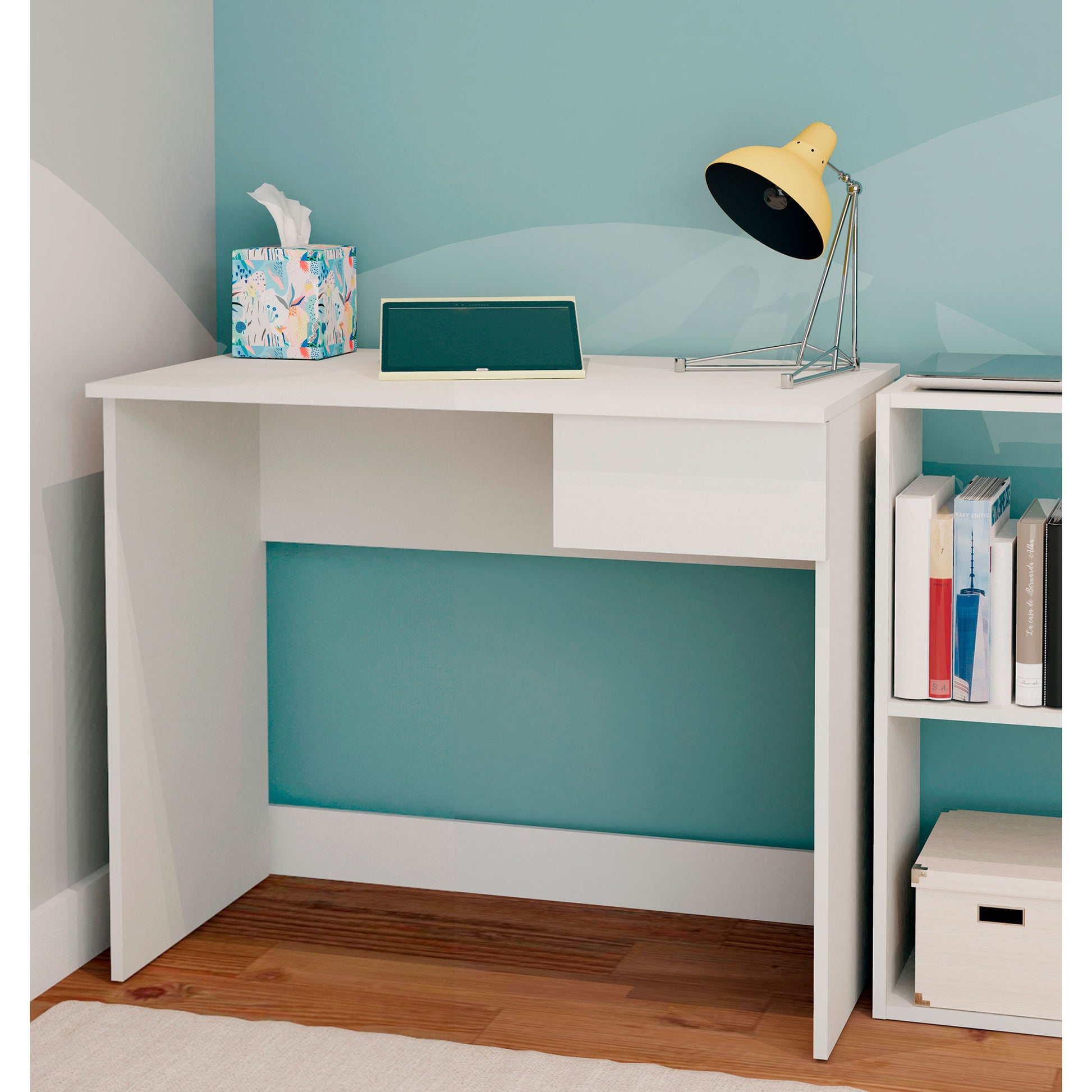 Escritorio, Mesa De Ordenador 75x90x50cm, 1 Cajón, Oficina, Habitación Juvenil, Desk, Briebe, Nova, Blanco_1