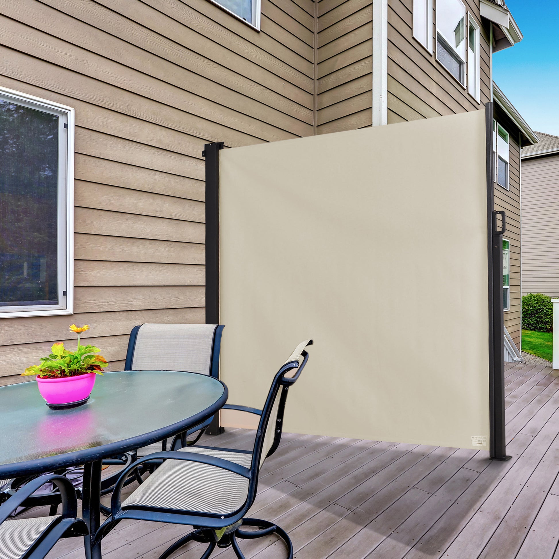 Outsunny Toldo Lateral Retráctil Exterior Espacio Personal 350x180cm Beige_1