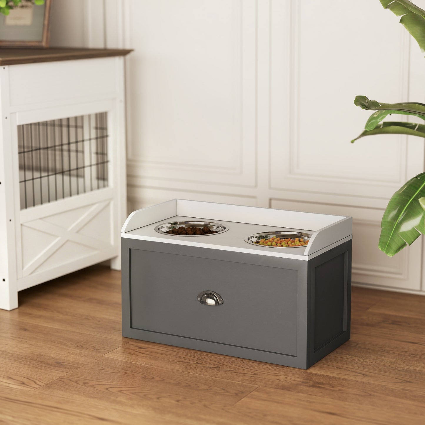 Pawhut Comedero Elevado Para Perros Grandes Con 2 Tazones 60x30x36 Cm Gris_1