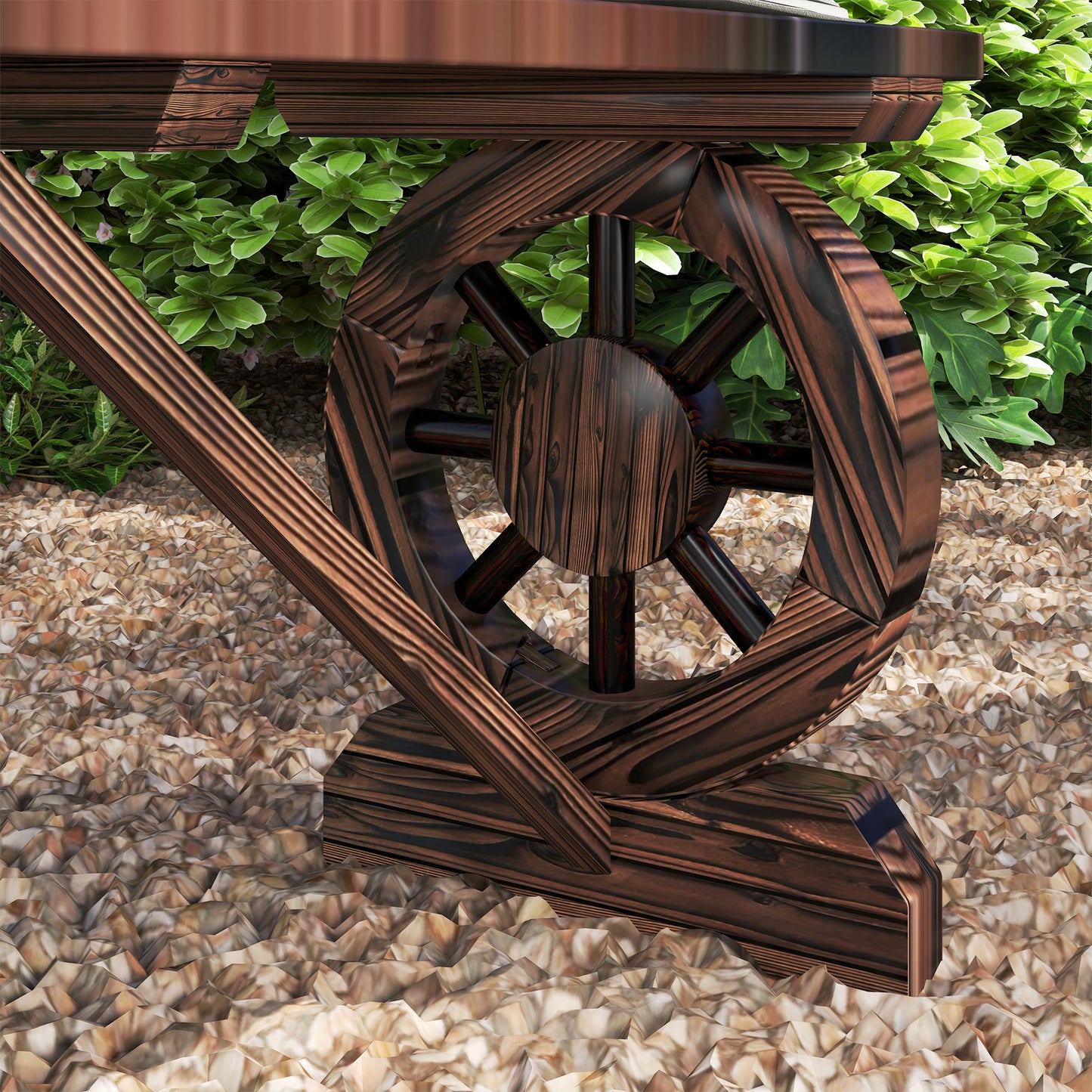 Outsunny Banco De Jardín Con 2 Ruedas Decorativas 120x29x39 Cm Carbonizado_3