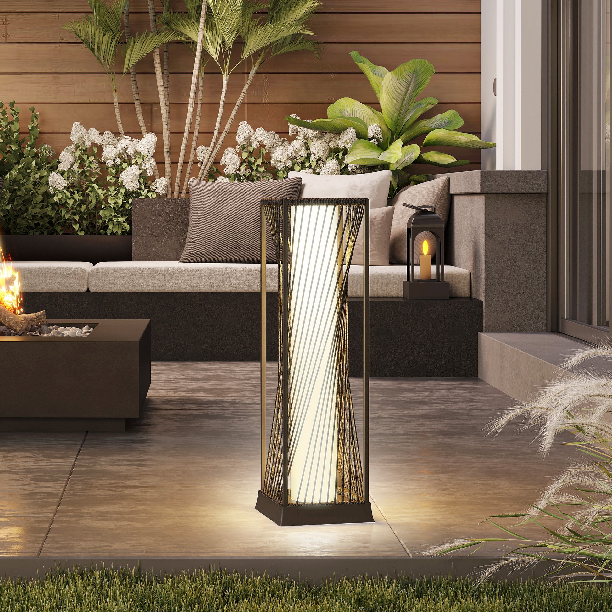 Outsunny Linterna De Jardín De Ratán Sintético Con Luces Led 22x22x77 Cm Gris_4