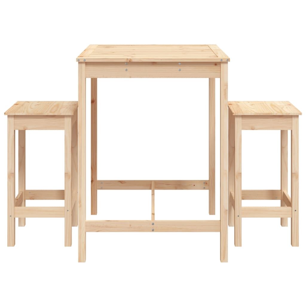 Vidaxl Set De Mesa Y Taburetes Altos 3 Piezas Madera Maciza De Pino_3