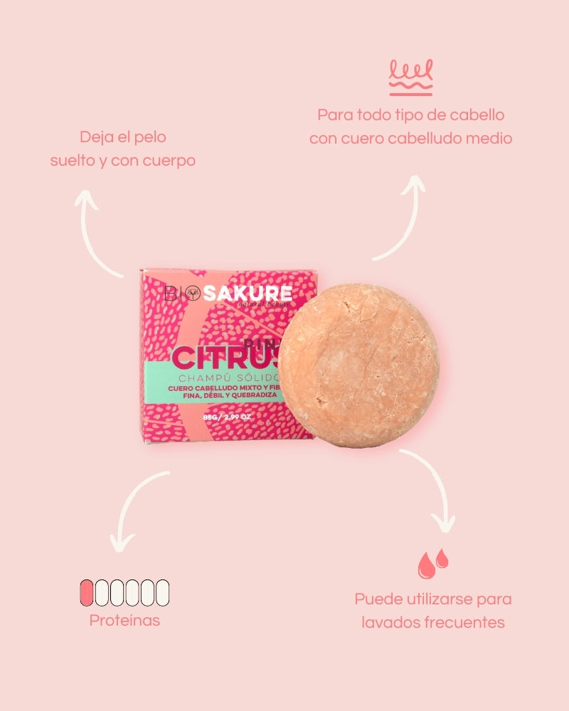 Pink Citrus - Champú Sólido Para Cuero Cabelludo Normal, Pelo Fino 85 G Bio Sakure_1