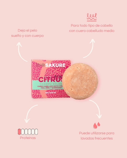 Pink Citrus - Champú Sólido Para Cuero Cabelludo Normal, Pelo Fino 85 G Bio Sakure_1