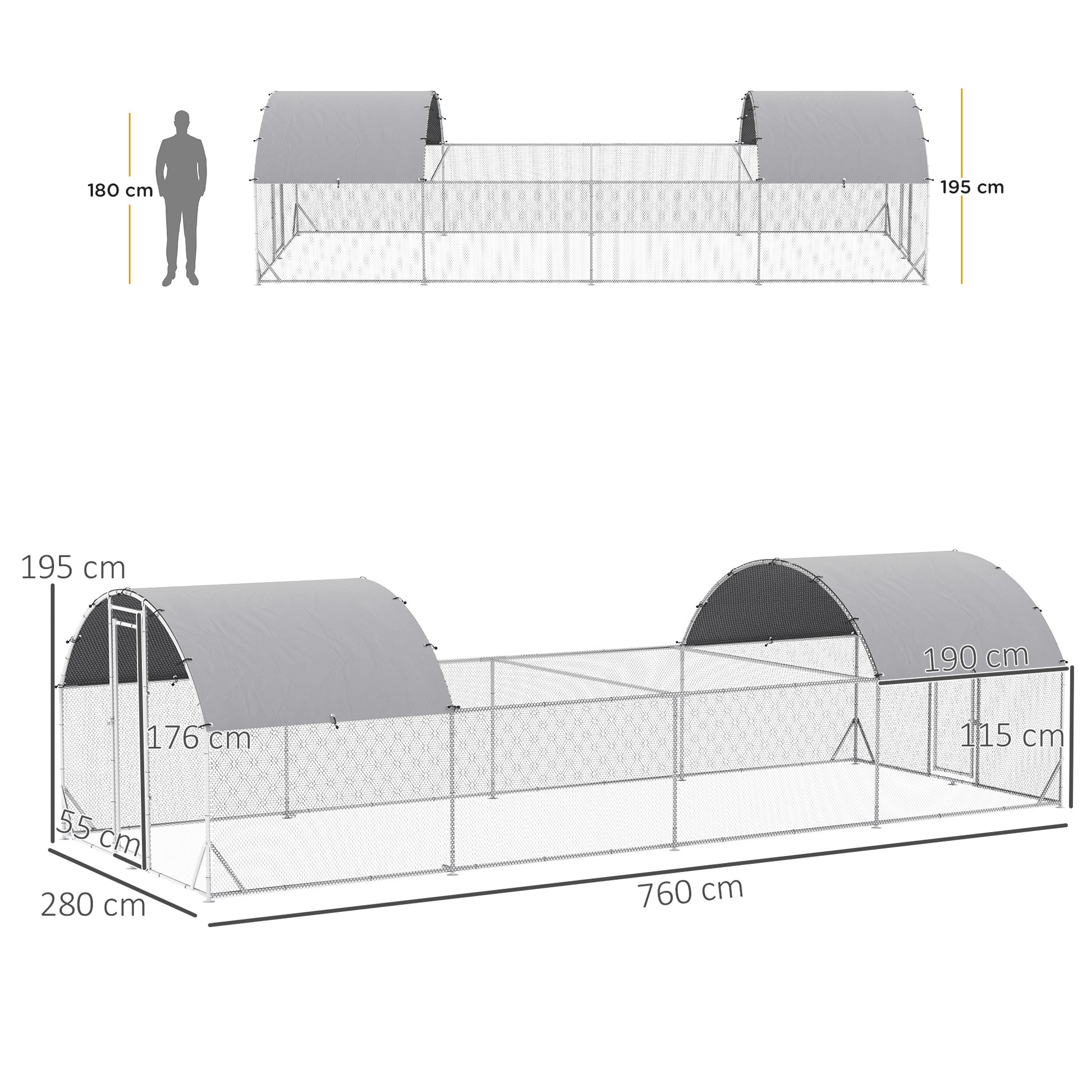 Pawhut Gallinero Exterior De Acero Galvanizado 7,6x2,8x1,95 M Con 4 Pisos Plata_2