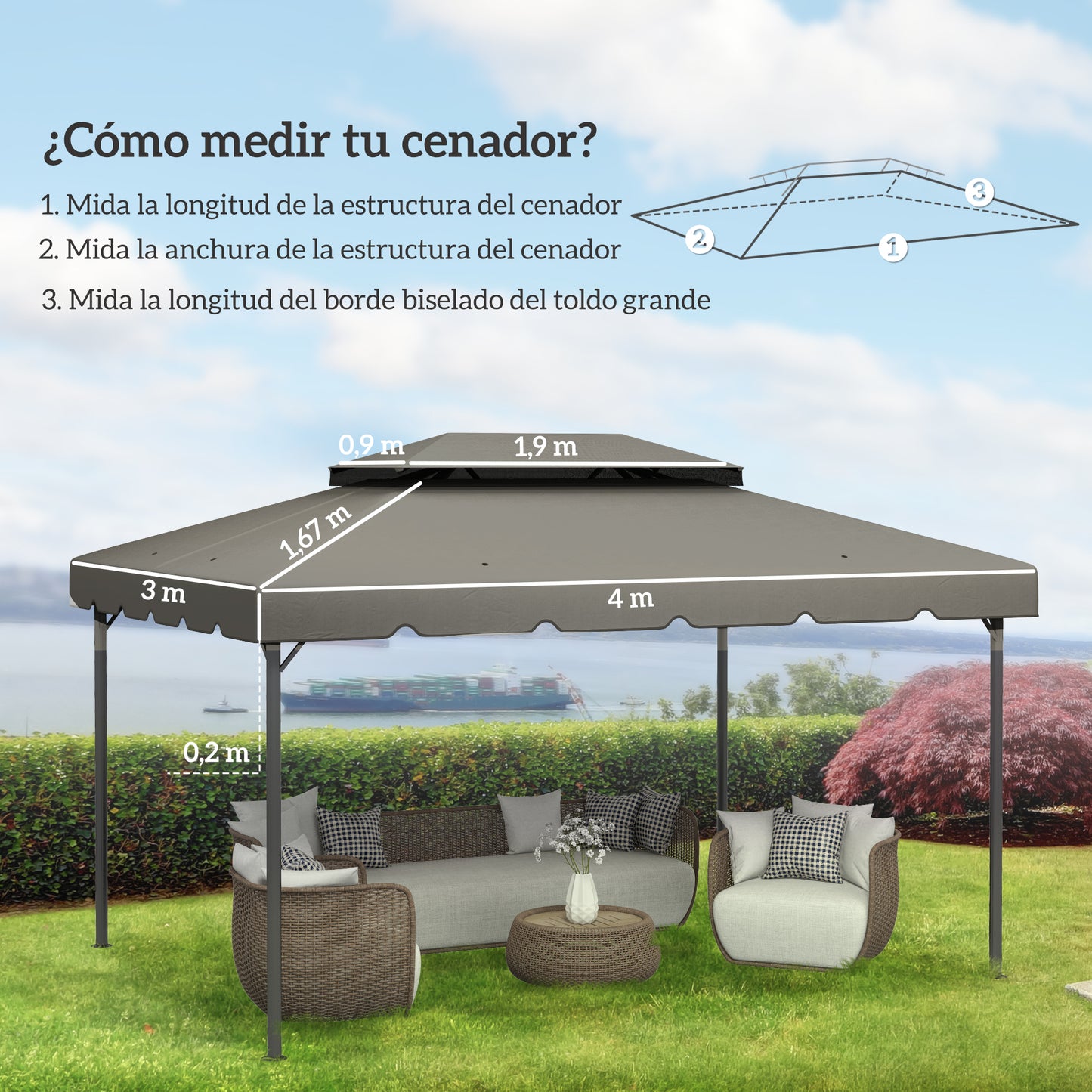 Outsunny Techo De Repuesto Para Cenador 4x3 M Con Techo Doble Gris Claro_2