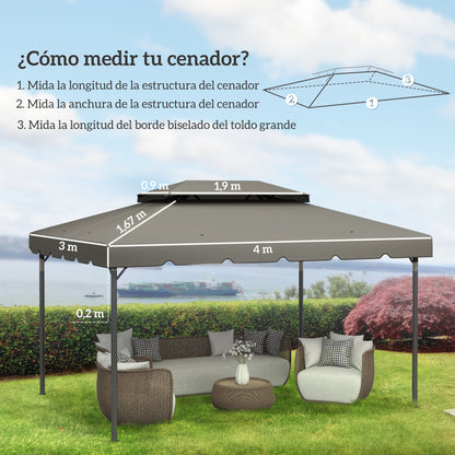 Outsunny Techo De Repuesto Para Cenador 4x3 M Con Techo Doble Gris Claro_2