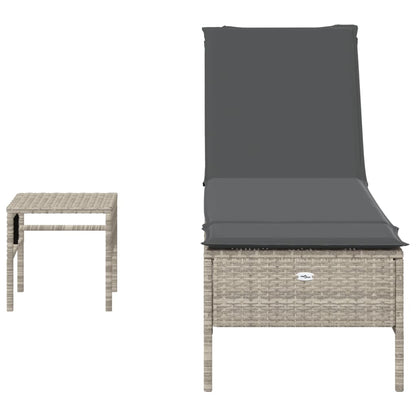 Tumbona Con Cojín Y Mesita Ratán Sintético Gris Claro / Vetonek_0