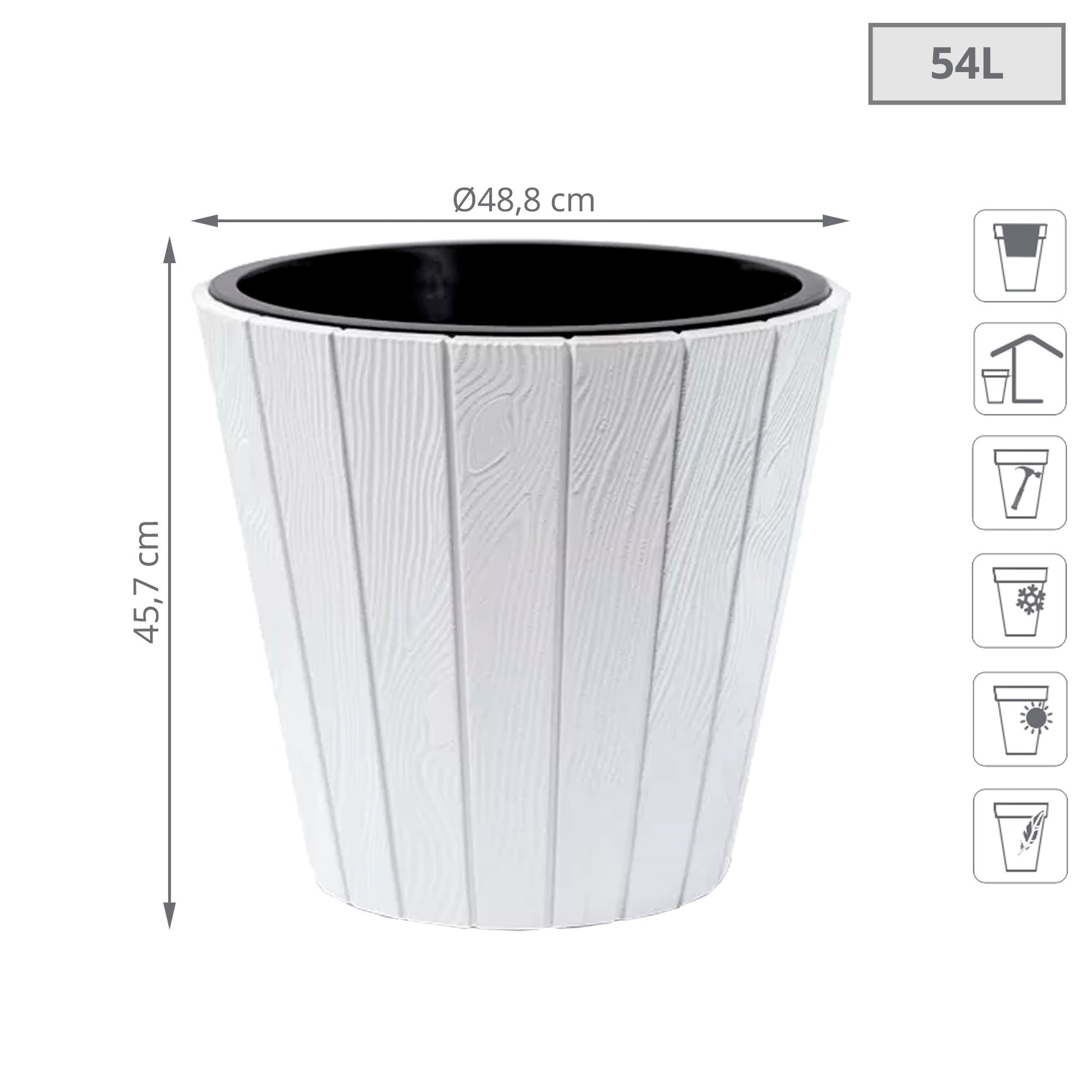 Maceta Woode 54l., Dimensiones (mm) 488x488x457, Color Blanco_1