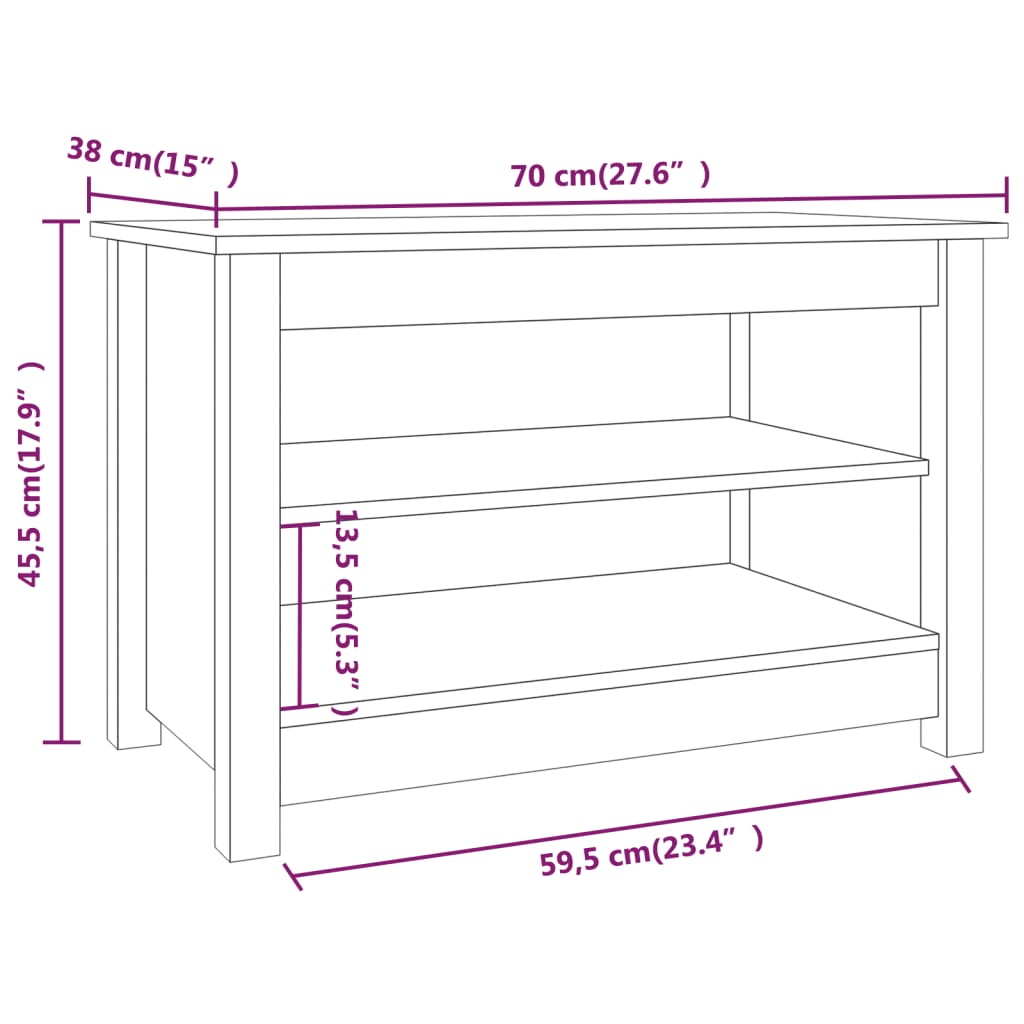 Banco Zapatero Madera De Pino Maciza Blanco 70x38x45,5 Cm / Vetonek_3