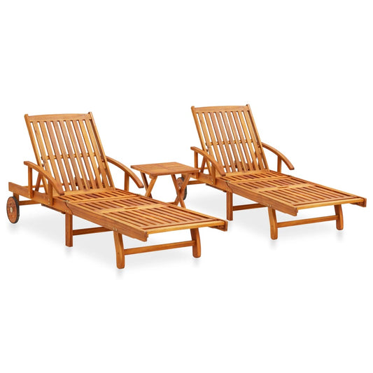 Set De Tumbonas Con Mesita 2 Uds Madera Maciza De Acacia_0