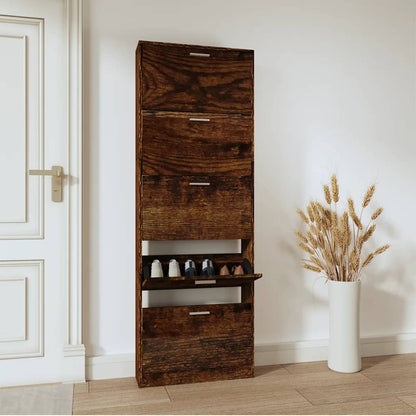 Vidaxl Mueble Zapatero Madera Contrachapada Roble Ahumado 59x17x169 Cm_5