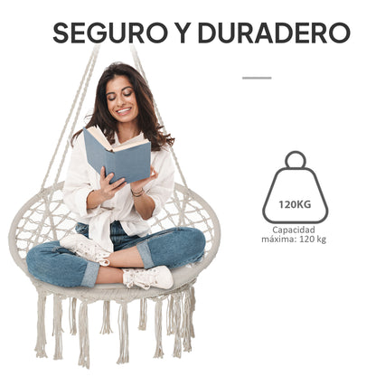 Outsunny Silla Colgante Redondo De Ø60 Con Cojín Interior Y Exterior 80x80x42 Cm_5
