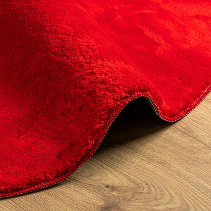Alfombra De Pelo Corto Suave Lavable Huarte Rojo Ø 100 Cm / Vetonek_4