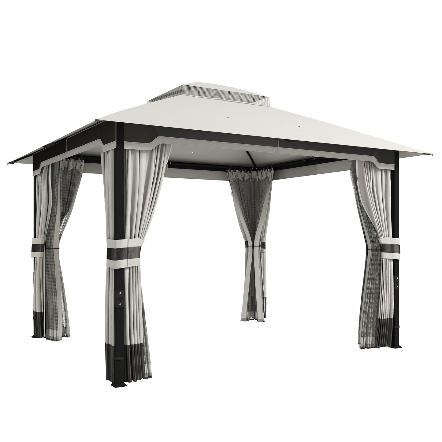 Outsunny Cenador Para Jardín 3x3,6 M Con Doble Techo 4 Paredes Mosquitera Gris_0