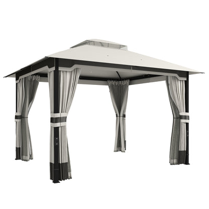 Outsunny Cenador Para Jardín 3x3,6 M Con Doble Techo 4 Paredes Mosquitera Gris_0