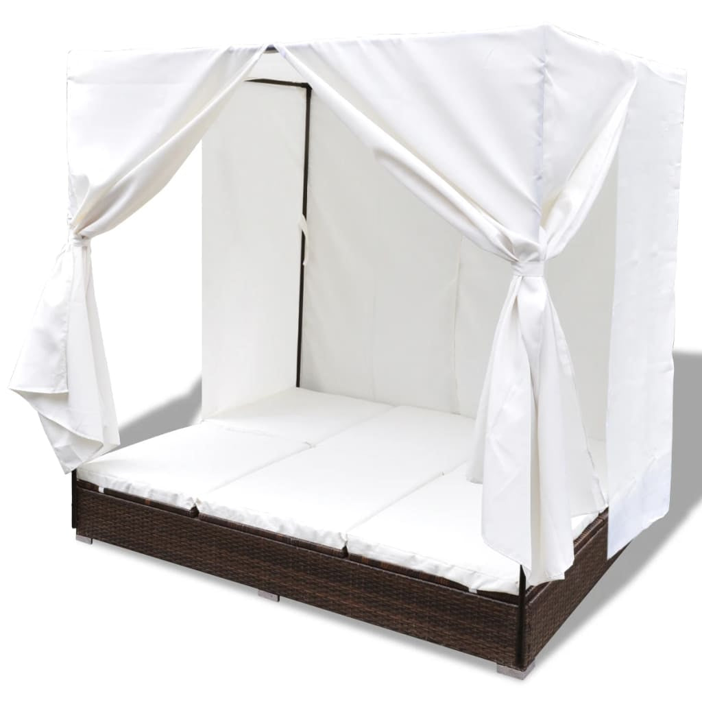 Vidaxl Tumbona Con Cortinas De Ratán Sintético Marrón_3