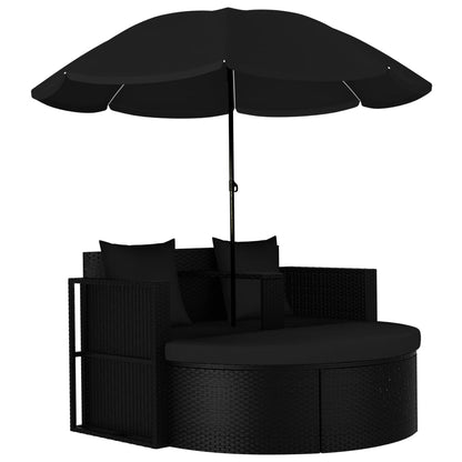 Vidaxl Cama De Jardín Con Sombrilla Ratán Sintético Negro_0