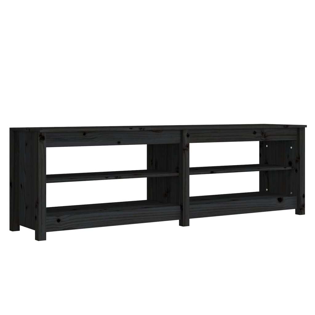 Banco Zapatero De Madera Maciza De Pino Negro 160x36,5x50 Cm / Vetonek_2