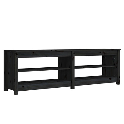 Banco Zapatero De Madera Maciza De Pino Negro 160x36,5x50 Cm / Vetonek_2