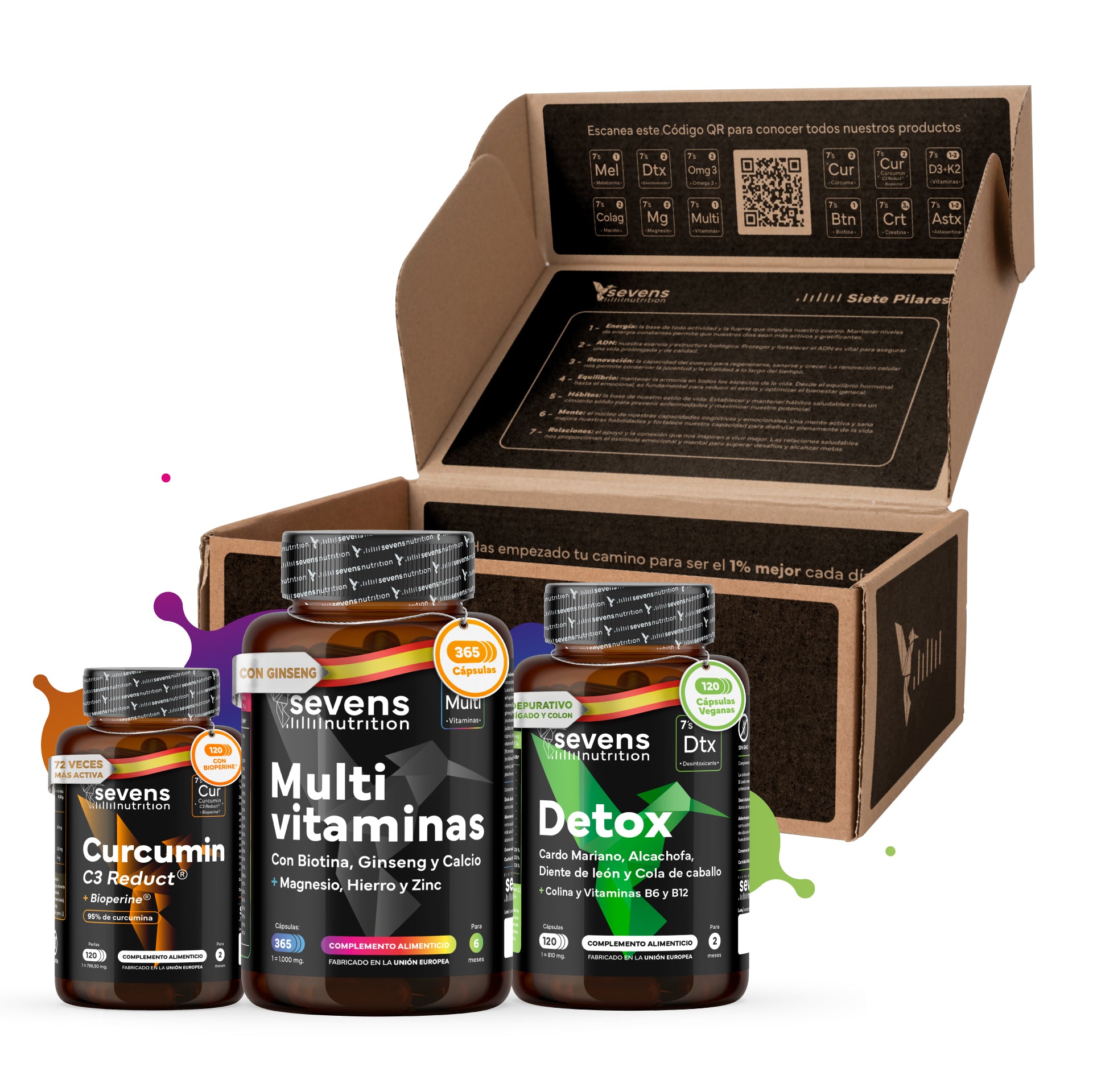 Pack Detox: Detox, Cúrcuma Y Multivitaminas. Sevens Nutrition. Limpieza Hepática Y Energía_0