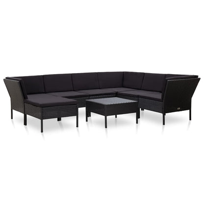 Vidaxl Set Muebles De Jardín 8 Piezas Y Cojines Ratán Sintético Negro_0
