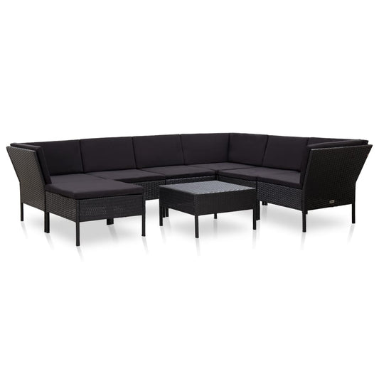 Vidaxl Set Muebles De Jardín 8 Piezas Y Cojines Ratán Sintético Negro_0