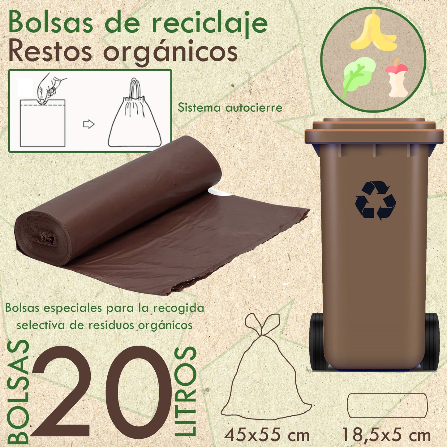 Rollo De 20 Bolsas De Basura Autocierre 20 L de capacidad