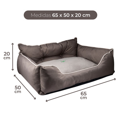 Cama Para Mascota 65x50x20cm Marrón + Comedero Doble De Acero En Bambú_1