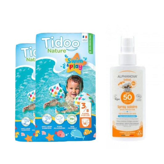 Pack x2 Fraldas de Natação Swimmers T3 (4-9kg) Tidoo + Alphanova Protetor Solar Infantil FPS 50 125 ml
