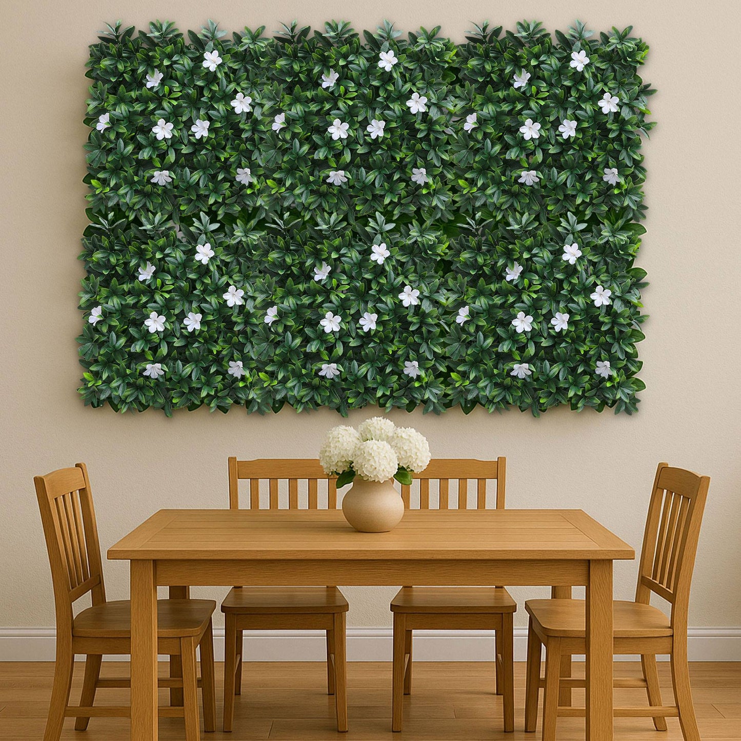 Jardín Vertical Artificial 100x100cm Well Home Hojas Verdes Y Flores Blancas_3