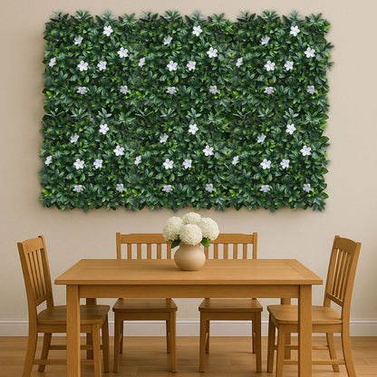 Jardín Vertical Artificial 100x100cm Well Home Hojas Verdes Y Flores Blancas_3